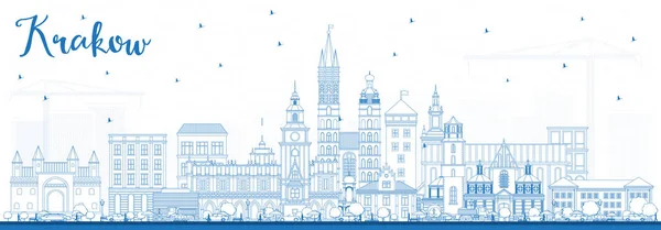 Outline Krakow Poland City Skyline with Blue Buildings. — Stock Vector