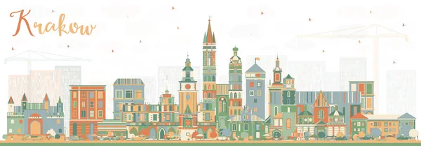 克拉科夫波兰城市天际线与彩色建筑. — 图库矢量图片