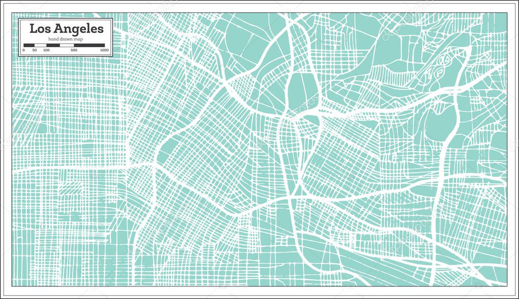 Los Angeles California USA City Map in Retro Style. Outline Map.