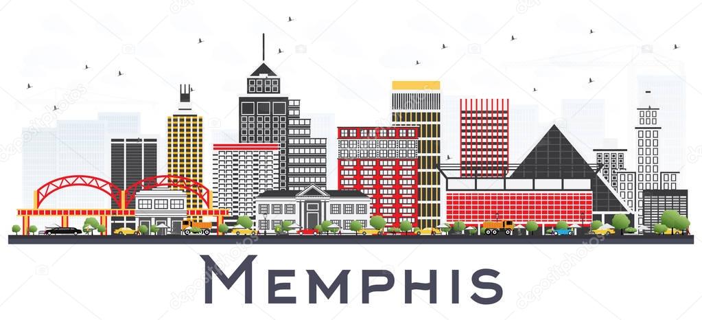 Memphis Tennessee City Skyline with Color Buildings Isolated on 