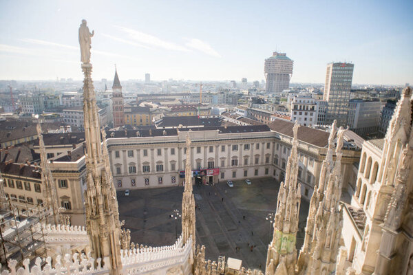 View from Milan Duomo Cathedral. Royal Palace of Milan - Palazzo