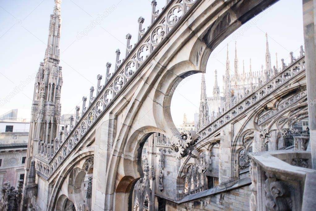 Rooftop of Duomo cathedral, Milan.