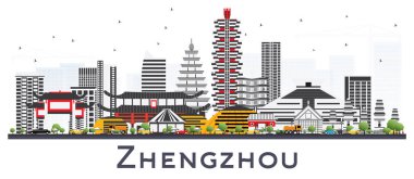 Zhengzhou Çin şehir manzarası gri WHI üzerinde izole binalar