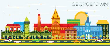 Georgetown şehir manzarası renkli binalar ve mavi gökyüzü ile.
