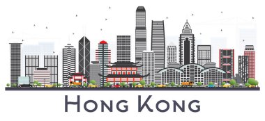 Hong Kong Çin şehir manzarası gri WHI üzerinde izole binalar