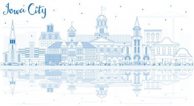 Anahat Iowa şehir manzarası ile mavi binalar ve yansımalar.