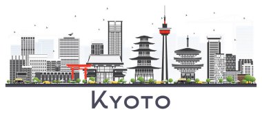 Kyoto Japonya şehir manzarası ile gri beyaz izole binalar