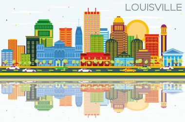 Louisville Kentucky ABD şehir manzarası renkli binalar, mavi 