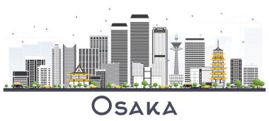 Osaka Japonya şehir manzarası ile renk üzerine beyaz izole binalar.