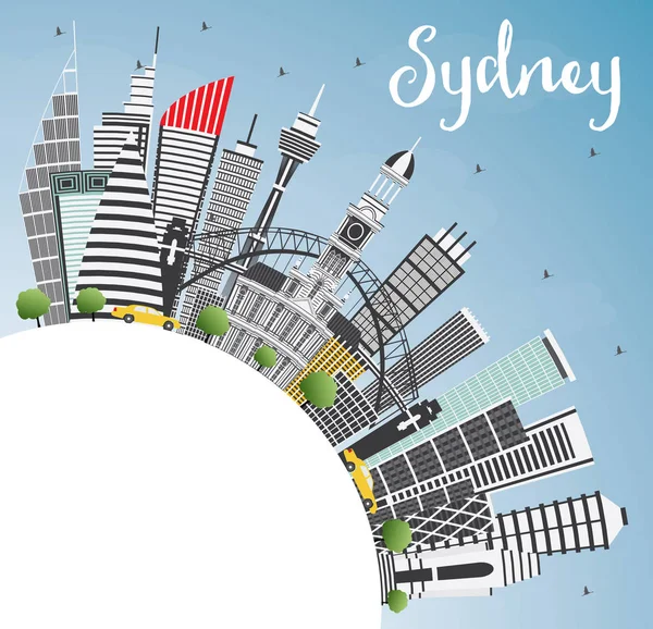 Sydney Australia panoramę z szarości budynków, Błękitne niebo i — Wektor stockowy