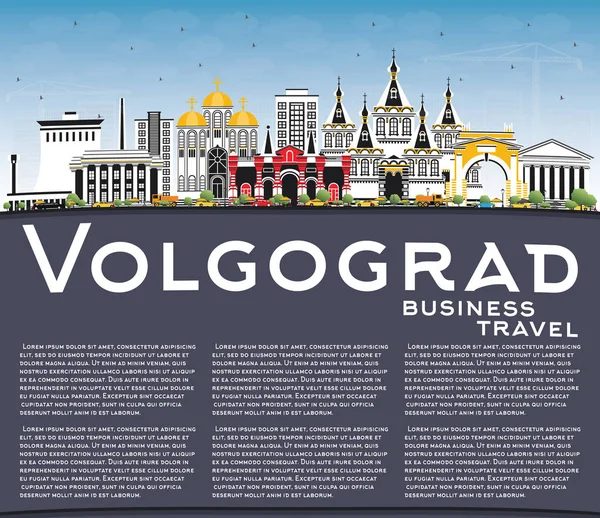 Volgograd Rusya şehir manzarası renkli binalar, mavi gökyüzü ve