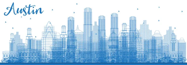 Panoramę miasta Austin Texas konspektu z niebieskie budynki. — Wektor stockowy