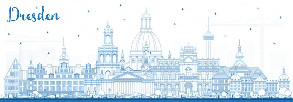 Outline Dresda Germania City Skyline con edifici blu . — Vettoriale Stock