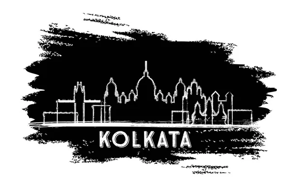 Kolkata Hindistan şehir manzarası siluet. Elle çizilmiş kroki. — Stok Vektör