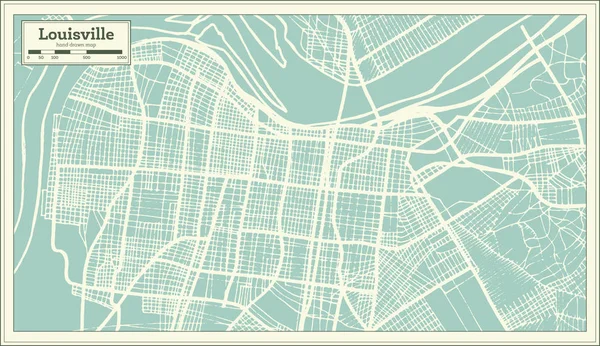 Mapa Louisville Kentucky Usa miasta w stylu Retro. Mapa przeglądowa. — Wektor stockowy