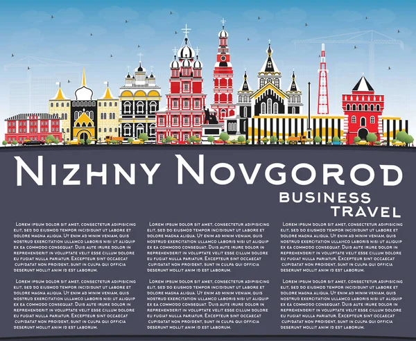 Nizhny Novgorod Russia City Skyline con edifici a colori, blu S — Vettoriale Stock