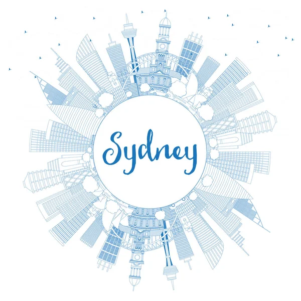 Panorama města obrys Austrálie Sydney s modré budovy a Co — Stockový vektor