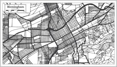Birmingham Alabama ABD şehir haritası Retro tarzı. Anahat harita.