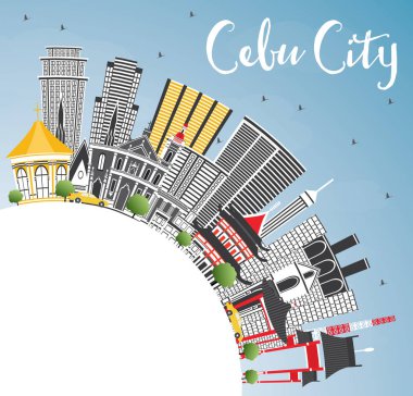 Cebu City, Filipinler manzarası gri binalar, mavi gökyüzü ve 