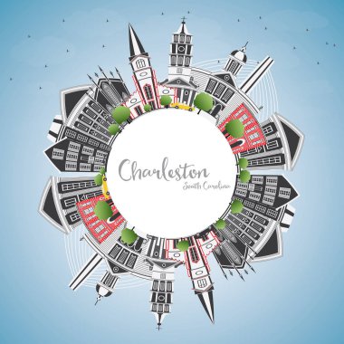 Charleston Güney Carolina şehir manzarası gri binalar, mavi