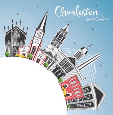 Charleston Güney Carolina şehir manzarası gri binalar, mavi