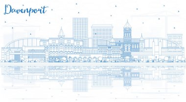 Outline Davenport Iowa Skyline with Blue Buildings and Reflectio clipart