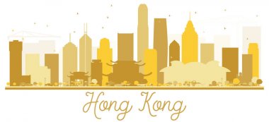 Hong Kong şehir manzarası altın siluet. 
