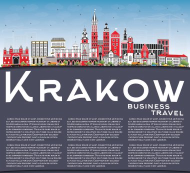 Krakow Polonya şehir manzarası ile renk binalar, mavi gökyüzü ve Co
