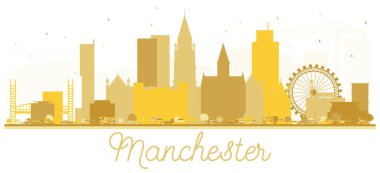 Manchester İngiltere'de şehir manzarası altın siluet. 
