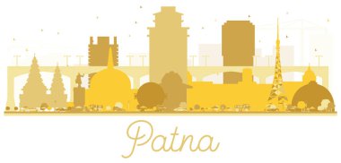 Patna Hindistan şehir manzarası altın siluet. 
