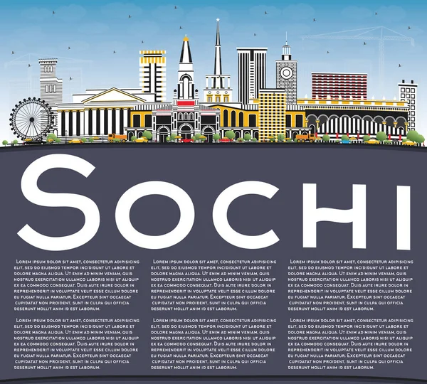 Ciudad de Sochi Rusia Skyline con edificios de color, cielo azul y policía — Vector de stock