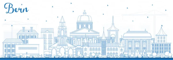 Esquema Berna Suiza Ciudad Skyline con edificios azules . — Vector de stock