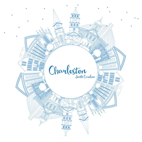 Esquema Charleston South Carolina City Skyline con Blue Buildin — Vector de stock