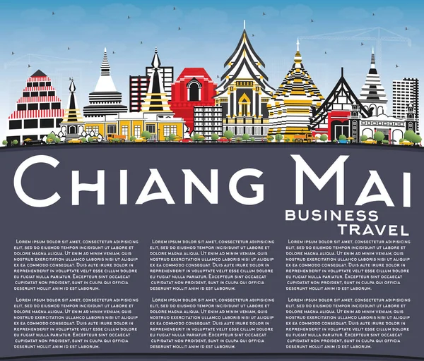 Chiang Mai Tajlandia City Skyline z kolor budynków, Błękitne niebo — Wektor stockowy