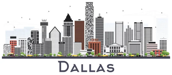 Dallas Texas City Skyline con edificios grises aislados en blanco . — Vector de stock