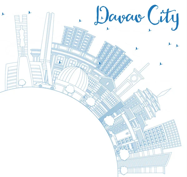 Plan Davao City Philippines Skyline avec des bâtiments bleus et C — Image vectorielle