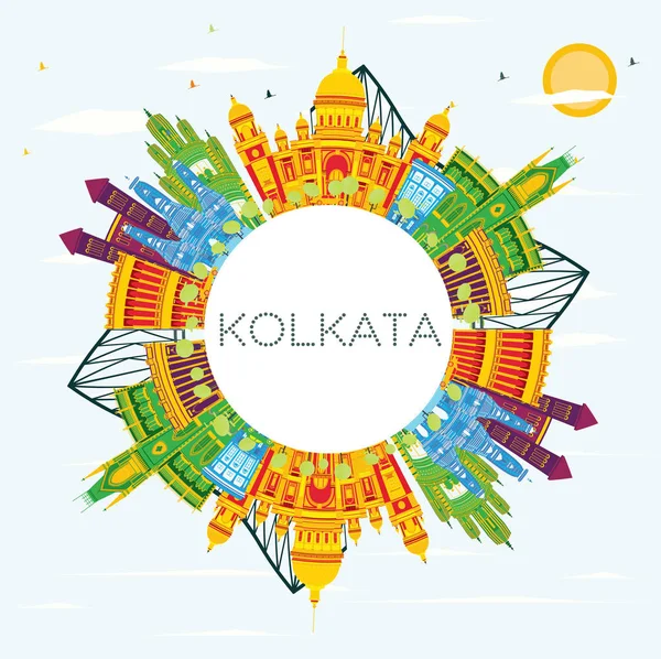 Kolkata India Skyline with Color Buildings, Blue Sky and Copy Sp — Stock Vector