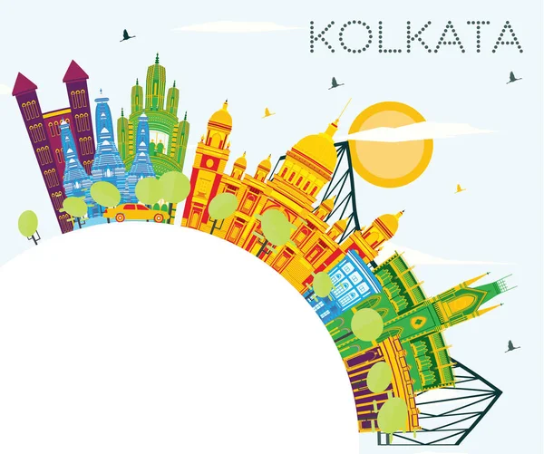 Kolkata India Skyline with Color Buildings, Blue Sky and Copy Sp — Stock Vector