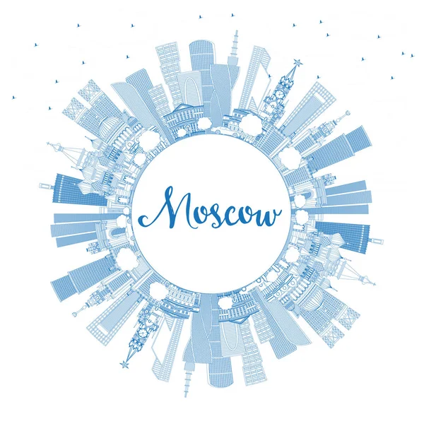 Esquema Moscú Rusia Skyline con edificios azules y espacio de copia — Vector de stock