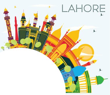 Lahore Skyline with Color Landmarks, Blue Sky and Copy Space. clipart