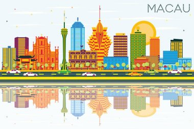 Macau China City Skyline with Color Buildings, Blue Sky and Refl clipart