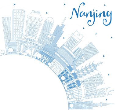 Anahat Nanjing Çin manzarası ile mavi binalar ve kopya alanı