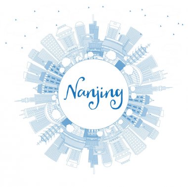 Anahat Nanjing Çin manzarası ile mavi binalar ve kopya alanı