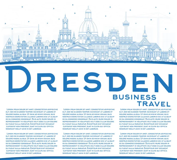 Kontur Dresden Tyskland stadssilhuetten med blå byggnader och Cop — Stock vektor