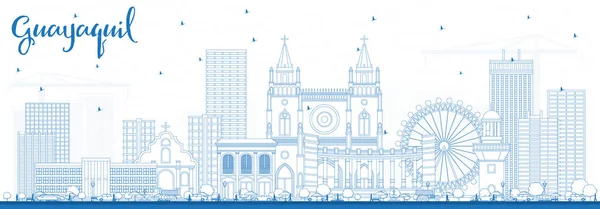 Esquema Guayaquil Ciudad de Ecuador Skyline con Edificios Azules . — Vector de stock
