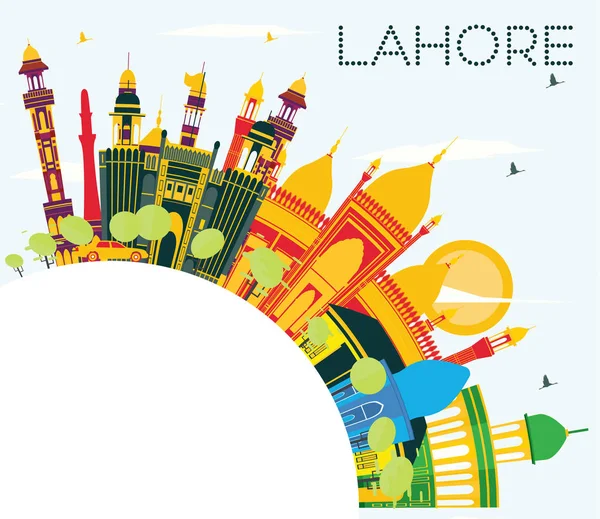 Lahore Skyline med fargelandemerker, blå himmel og kopirom . – stockvektor