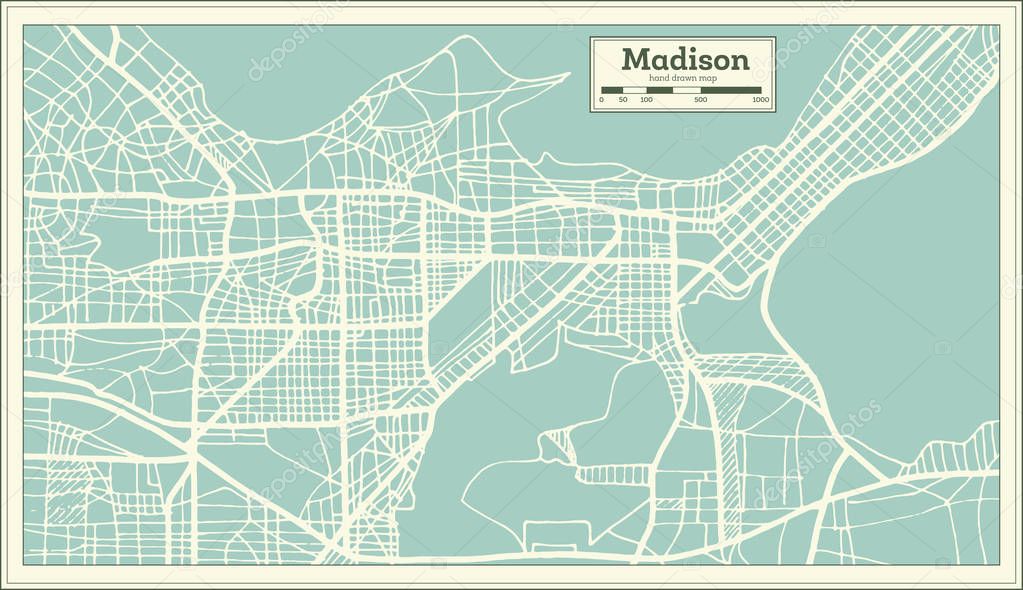 Madison USA City Map in Retro Style. Outline Map. 