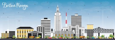 Baton Rouge Louisiana City Skyline with Color Buildings and Blue clipart