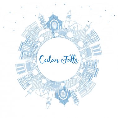 Cedar Falls Iowa manzarası ile mavi binalar ve kopya Sp anahat