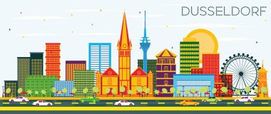Dusseldorf manzarası renkli binalar ve mavi gökyüzü ile.
